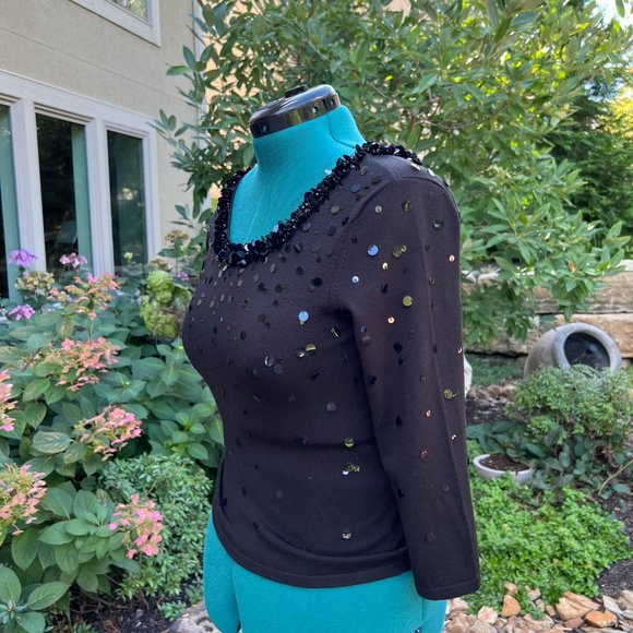 Talbot's black silk sequined sweater, Small - Picture 2 of 7